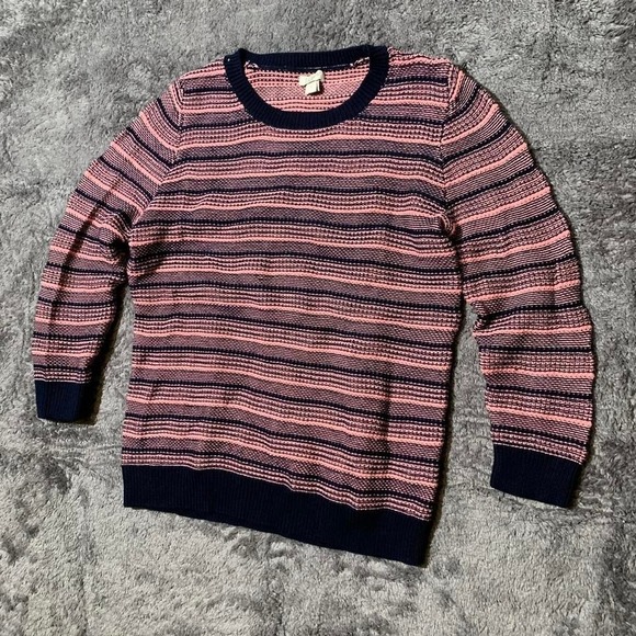 J Crew Navy Blue & Beige Striped Knit Womens Classy Sweater New - Picture 2 of 7